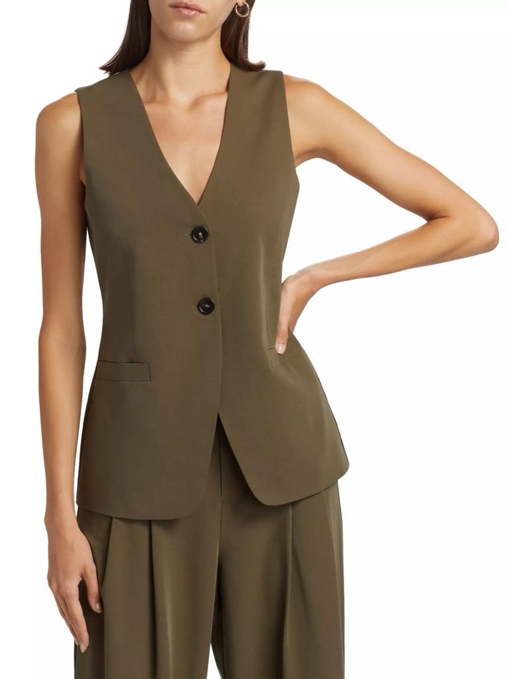 Wayf Olive Sleeveless Button Vest
